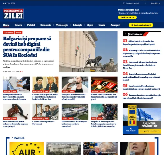 Publicitate online în ziarl Observatorul Zilei